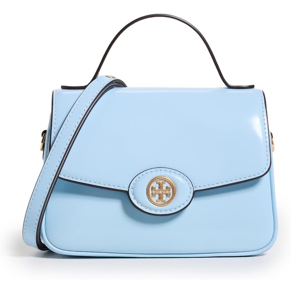 NWT Tory Burch Pale Blue Small Robinson Spazzolato Top Handle Bag - Picture 1 of 11